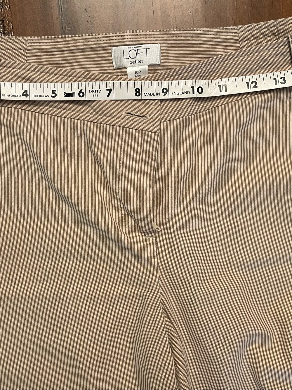 LOFT Petites Tan & White Striped Seersucker Chino Pants - Size 10P